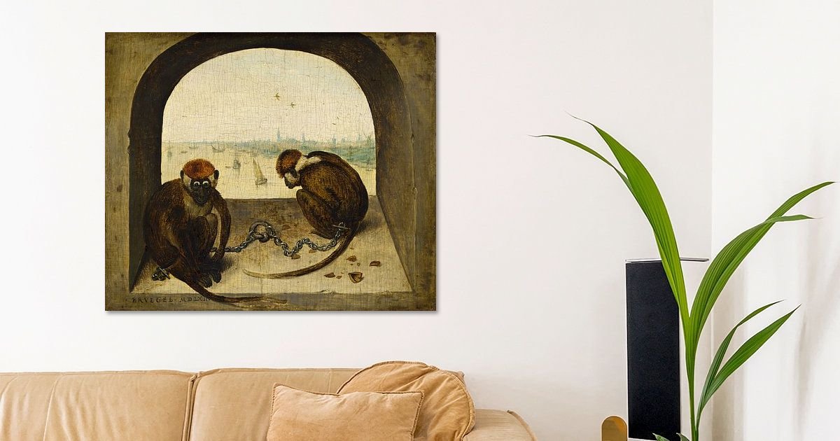 twee-geketende-apen-pieter-bruegel-de-oude-op-canvas-behang-poster